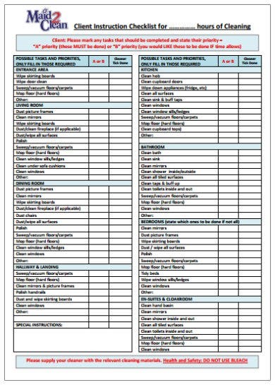 professional housekeeping checklist template
 Best House Cleaning Checklist Templates - Google Docs, MS ..