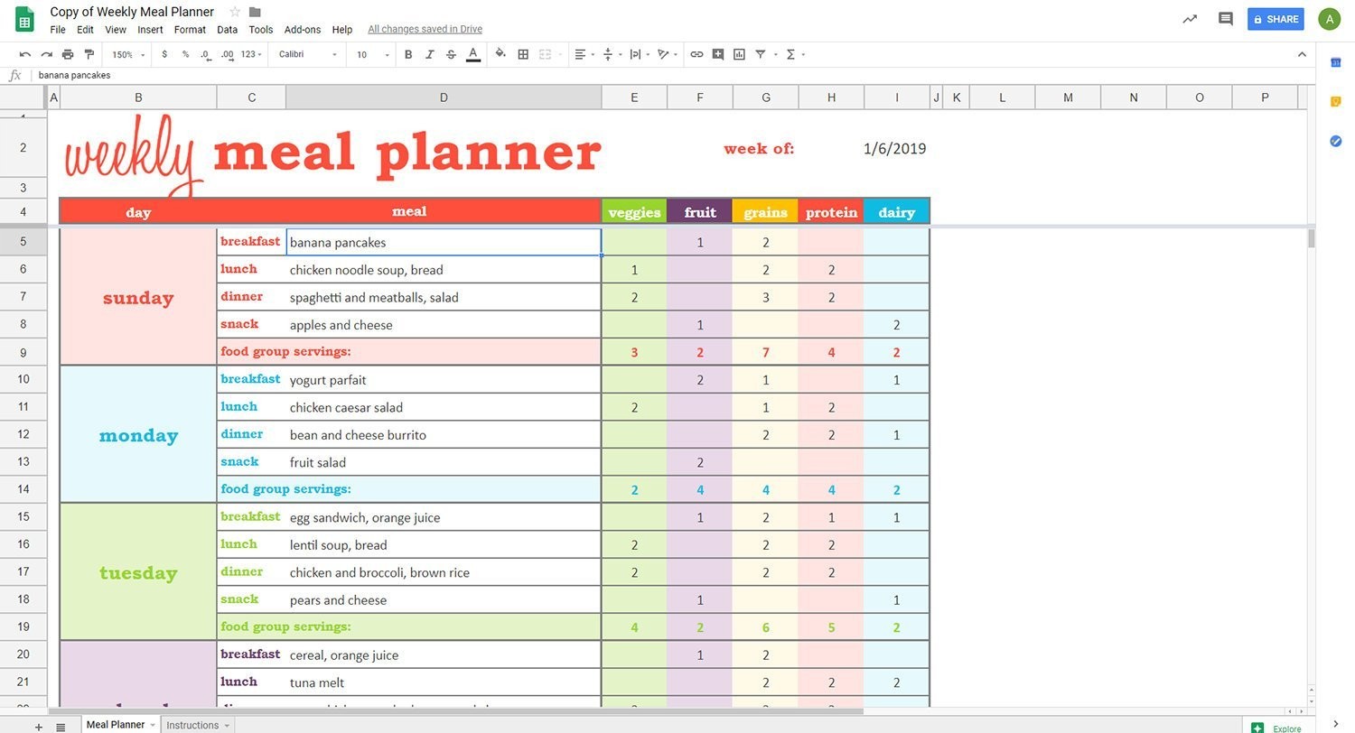 meal plan google sheets
 Weekly Meal Planner - Google Sheets Template – Savvy ..