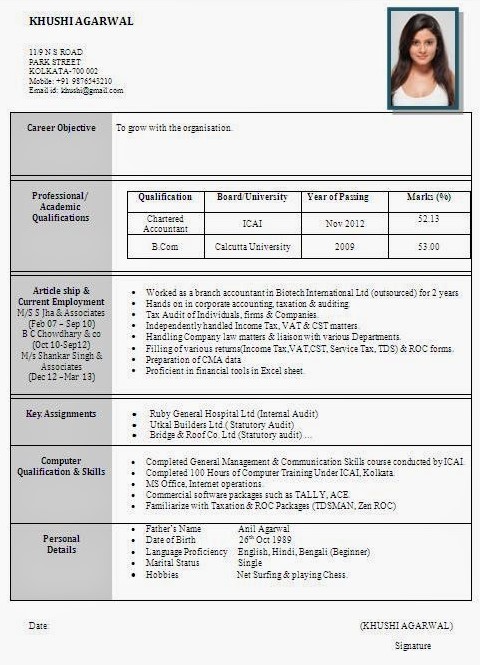 resume template in word format india