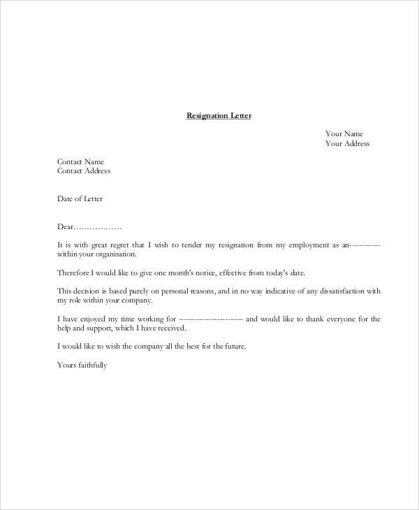 Very Simple Resignation Letter Sample