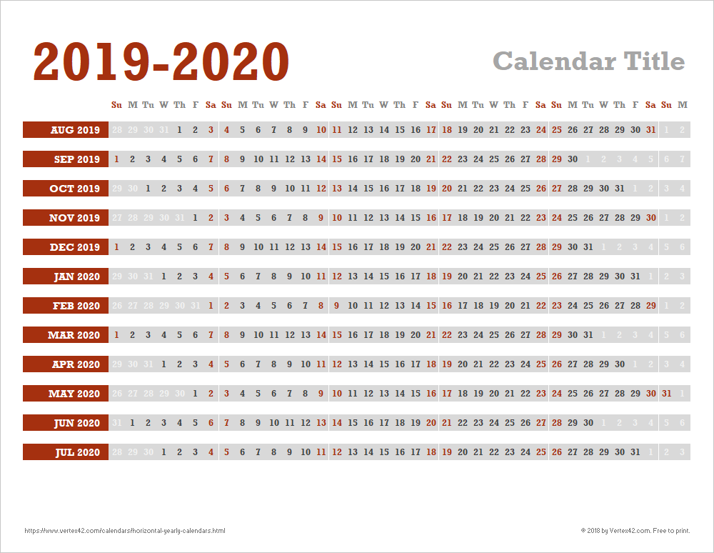 calendar template horizontal
 Horizontal Yearly Calendar Templates - calendar template horizontal