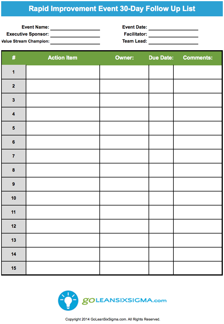 follow up list template excel
 Rapid Improvement Event – 30-day Follow Up List ..