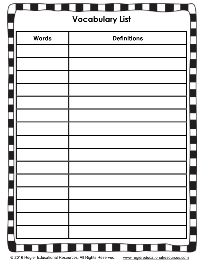 template for vocabulary list
 Vocabulary List Templates - template for vocabulary list