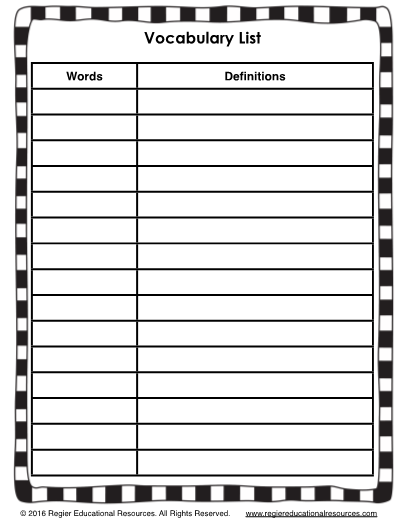 Template For Vocabulary List Five Advantages Of Template For Vocabulary 