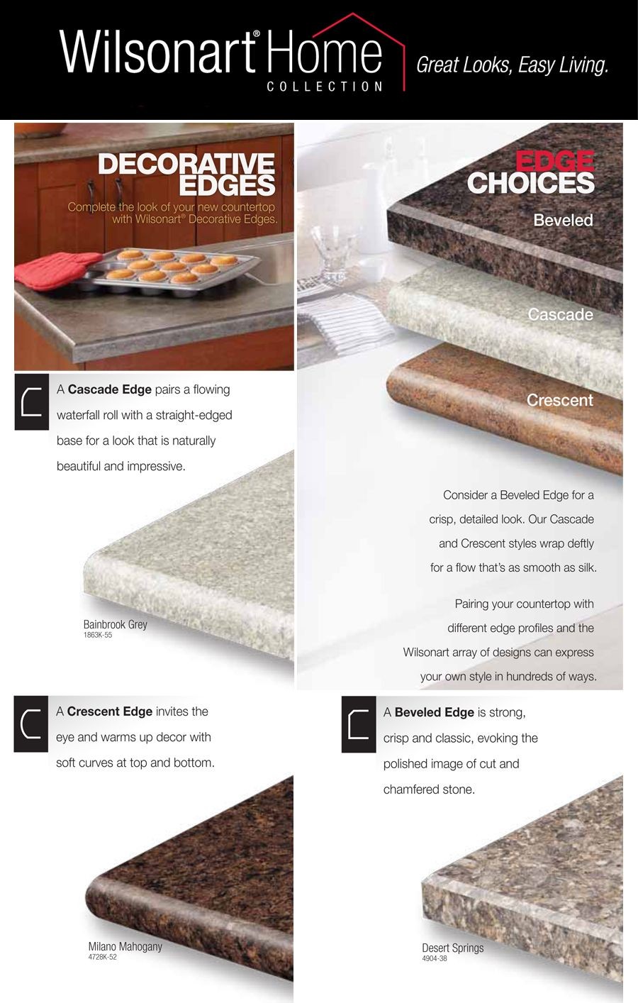 countertop edges for wilsonart laminate
 Wilsonart decorative edges. I prefer the Crescent edge ..