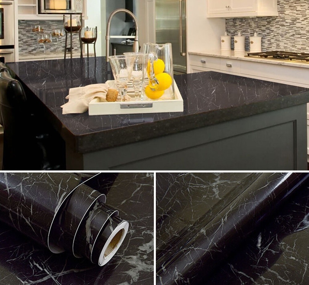 countertop contact paper kitchen
 Black Marble Waterproof Vinyl Self adhesive Wallpaper ..