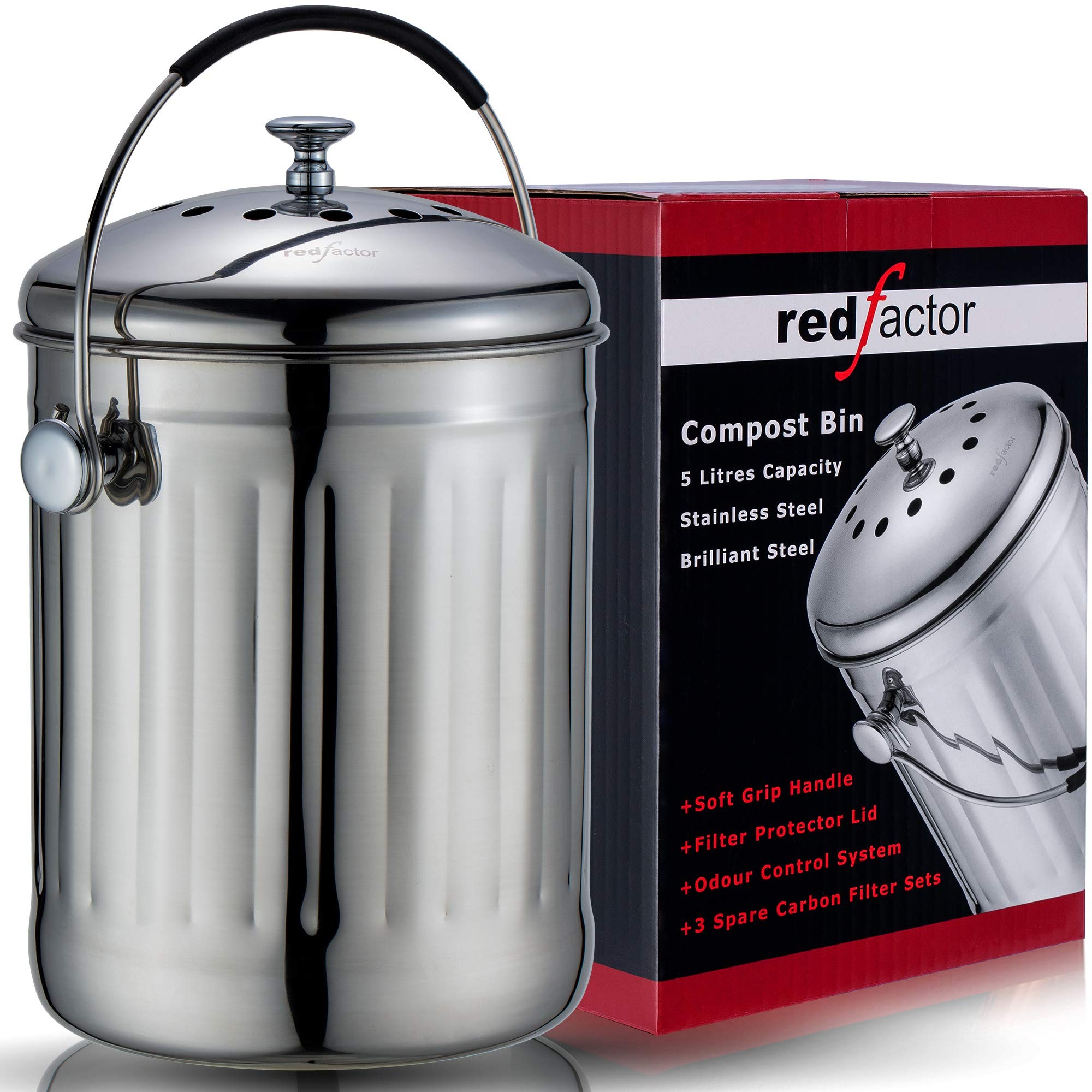 red countertop compost bin
 RED FACTOR Premium Stainless Steel Odourless Compost Bin ..